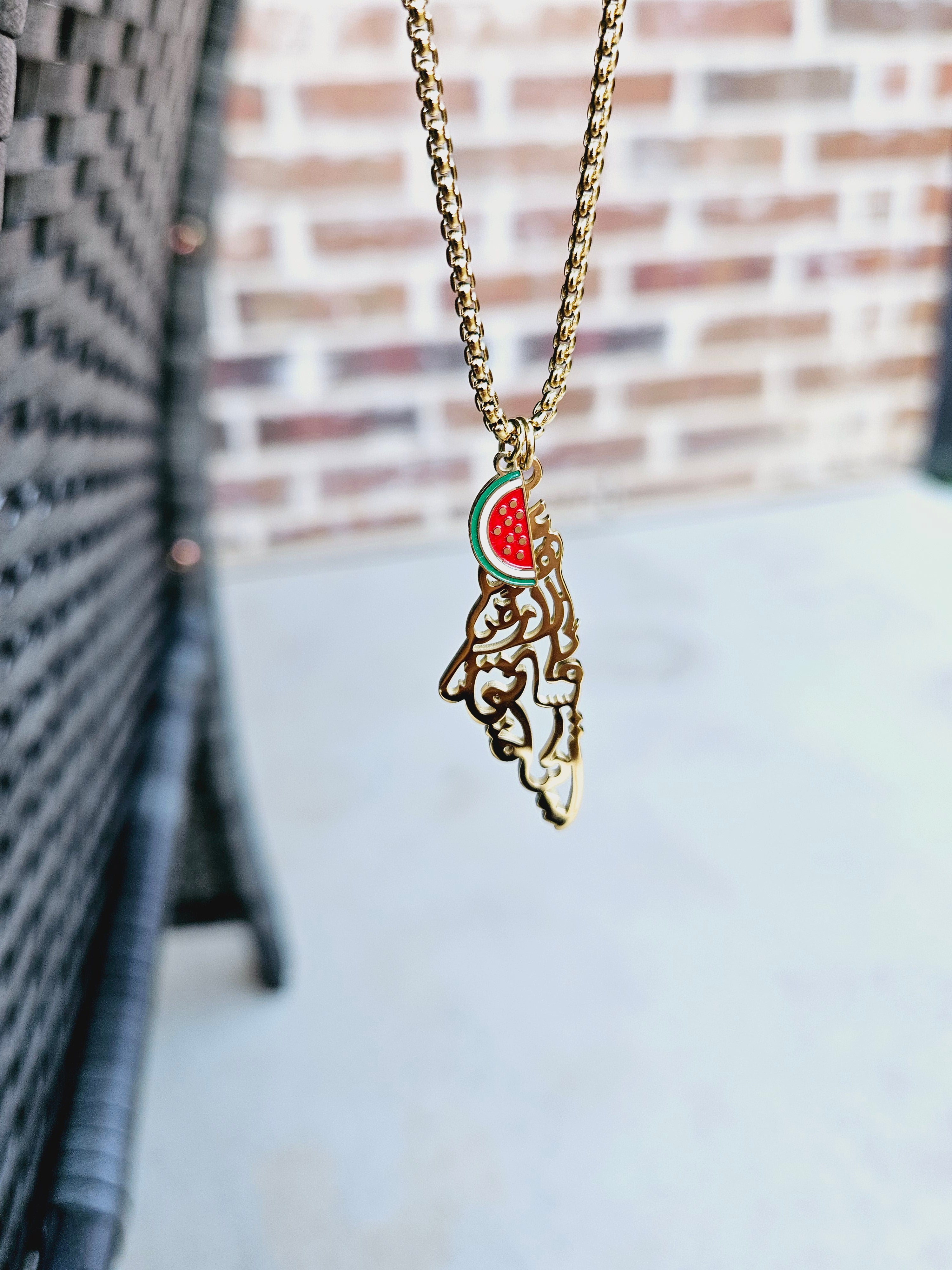 Palestine with Watermelon Necklace - Palestinian Land Necklace