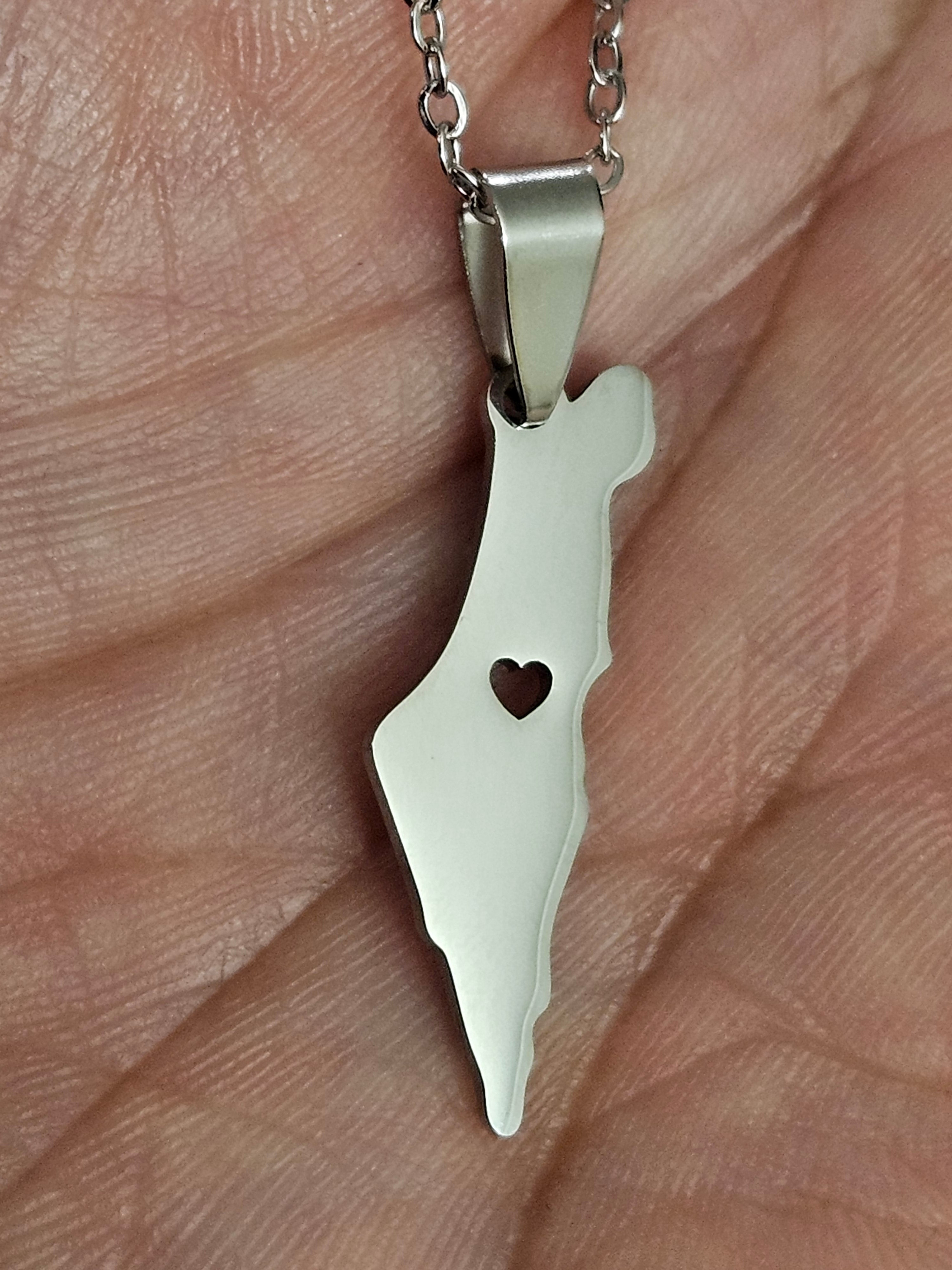 Palestine with Heart Necklace in Silver