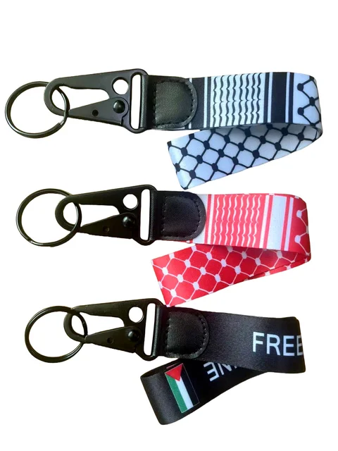 Short Keffiyeh or Palestine Keychain Lanyard Wristlet - Kufiya Palestinian Keyring