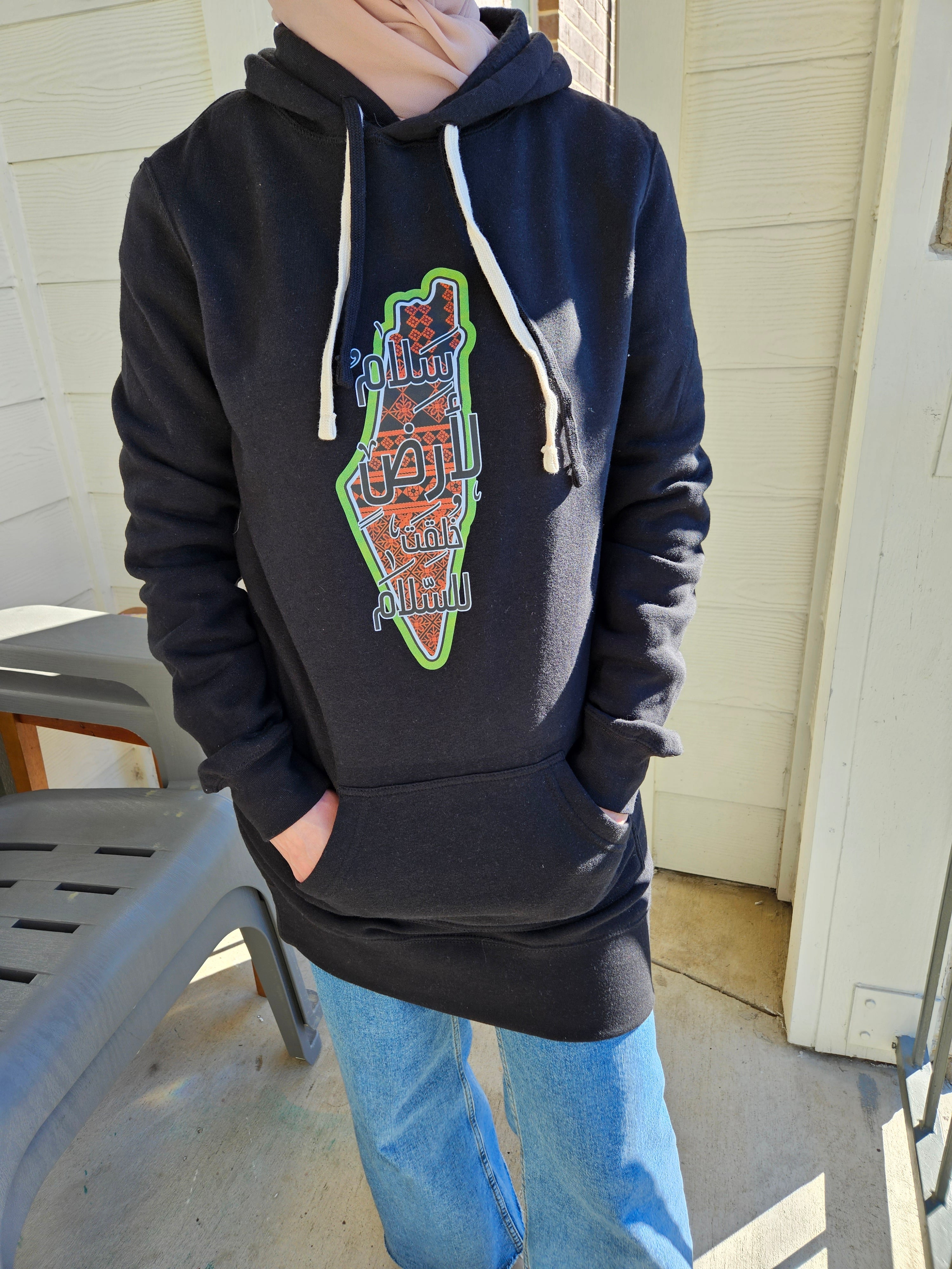 Palestine Hoodie Long - Peace to a Land Created For Peace - Habibi Heritage