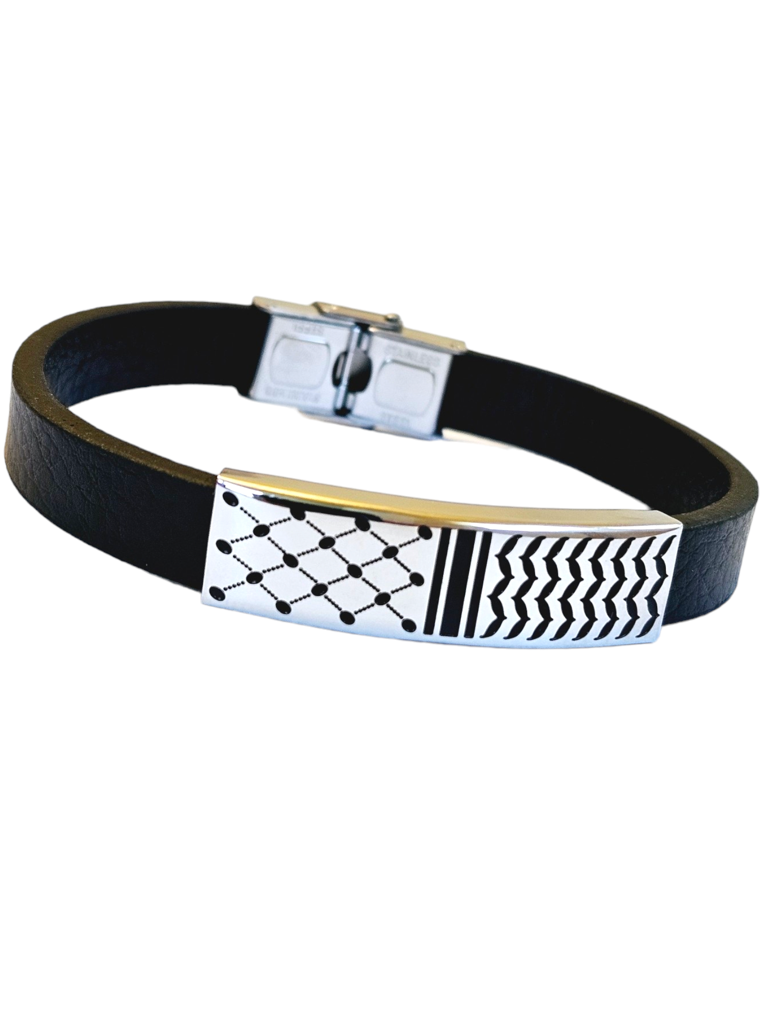 Keffiyeh Bracelet Stainless Steel - Kufiya on Black Strap