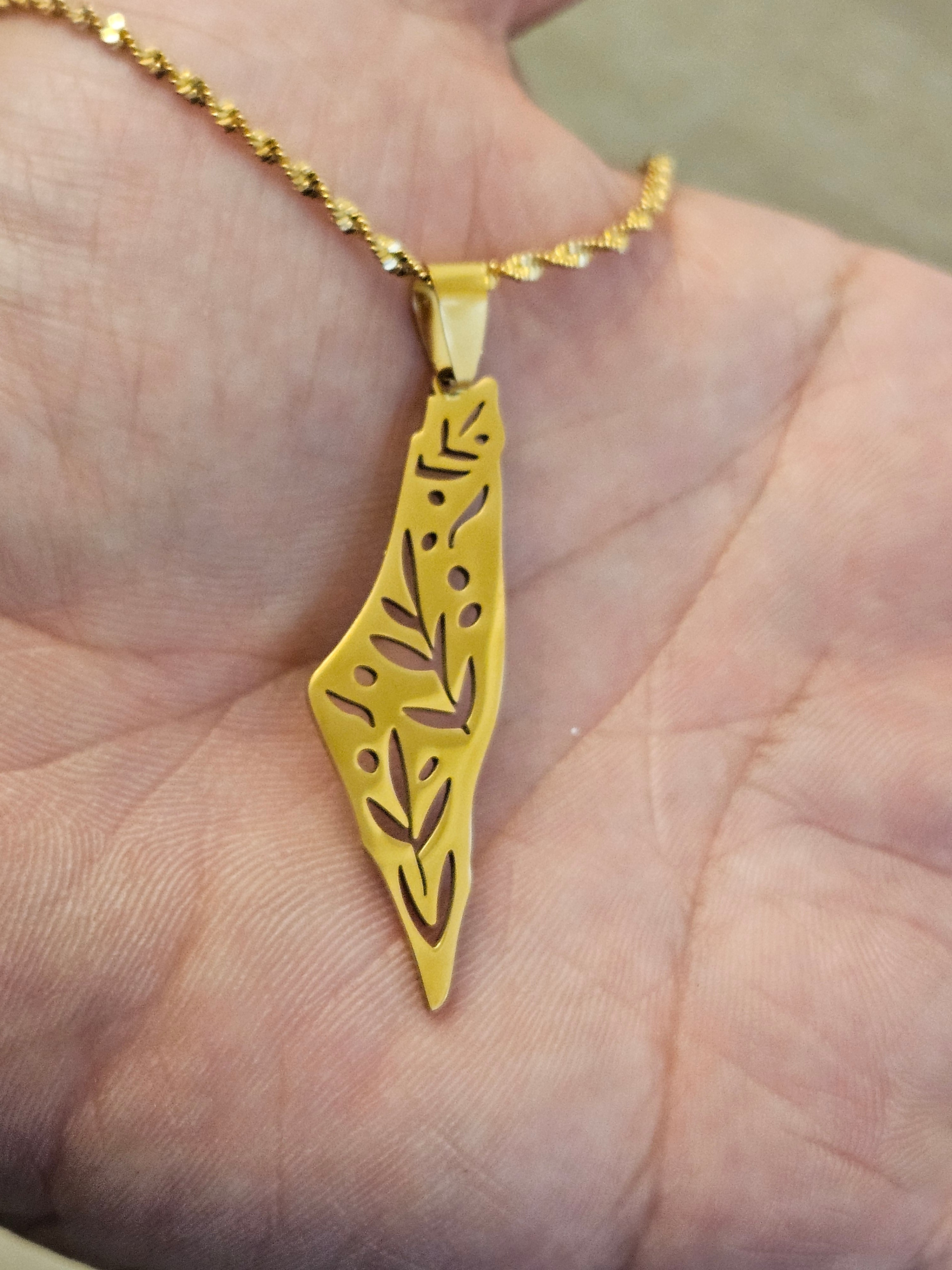 Palestine Filled Olive Branch Leaf Necklace