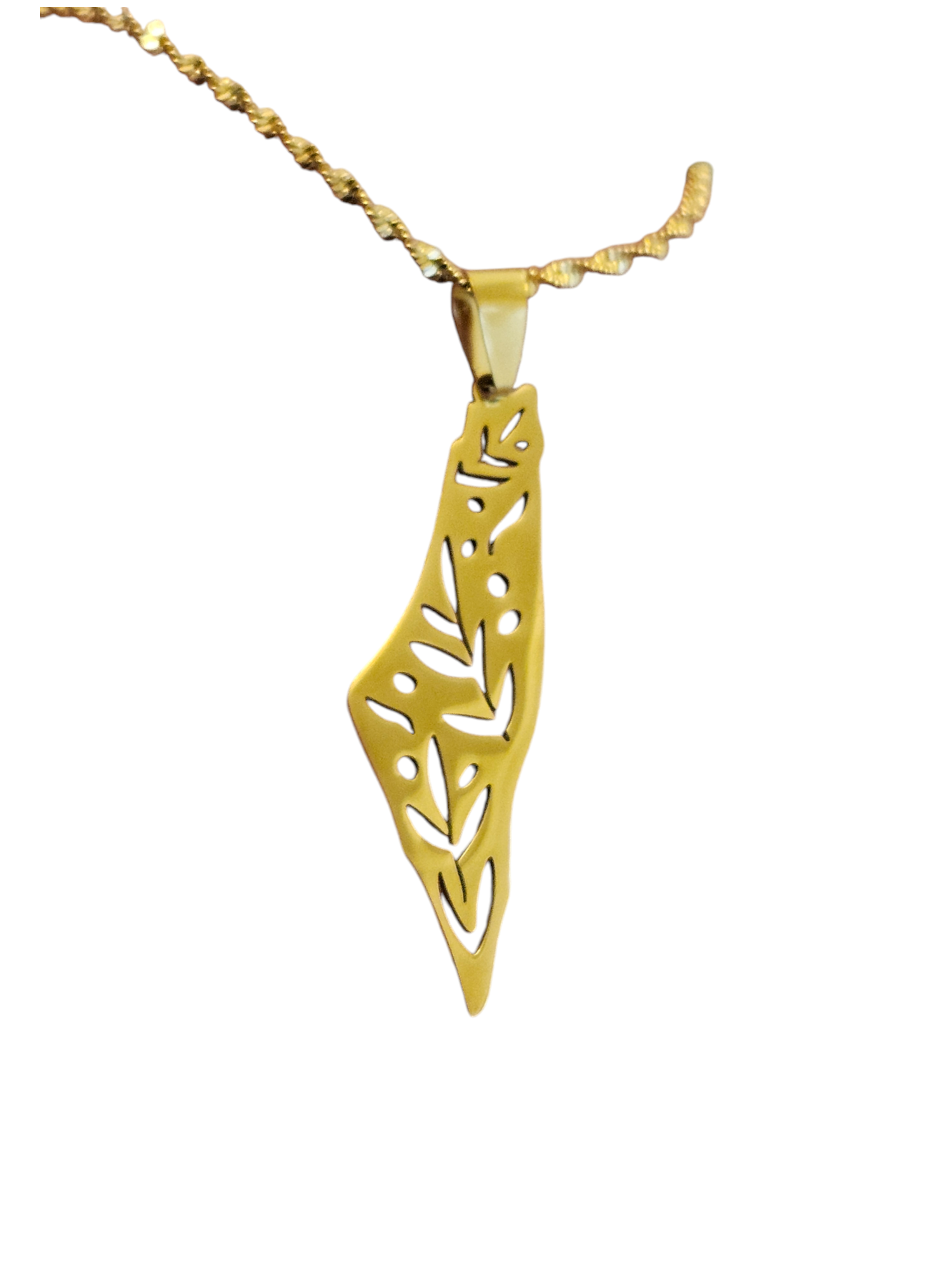 Palestine Filled Olive Branch Leaf Necklace