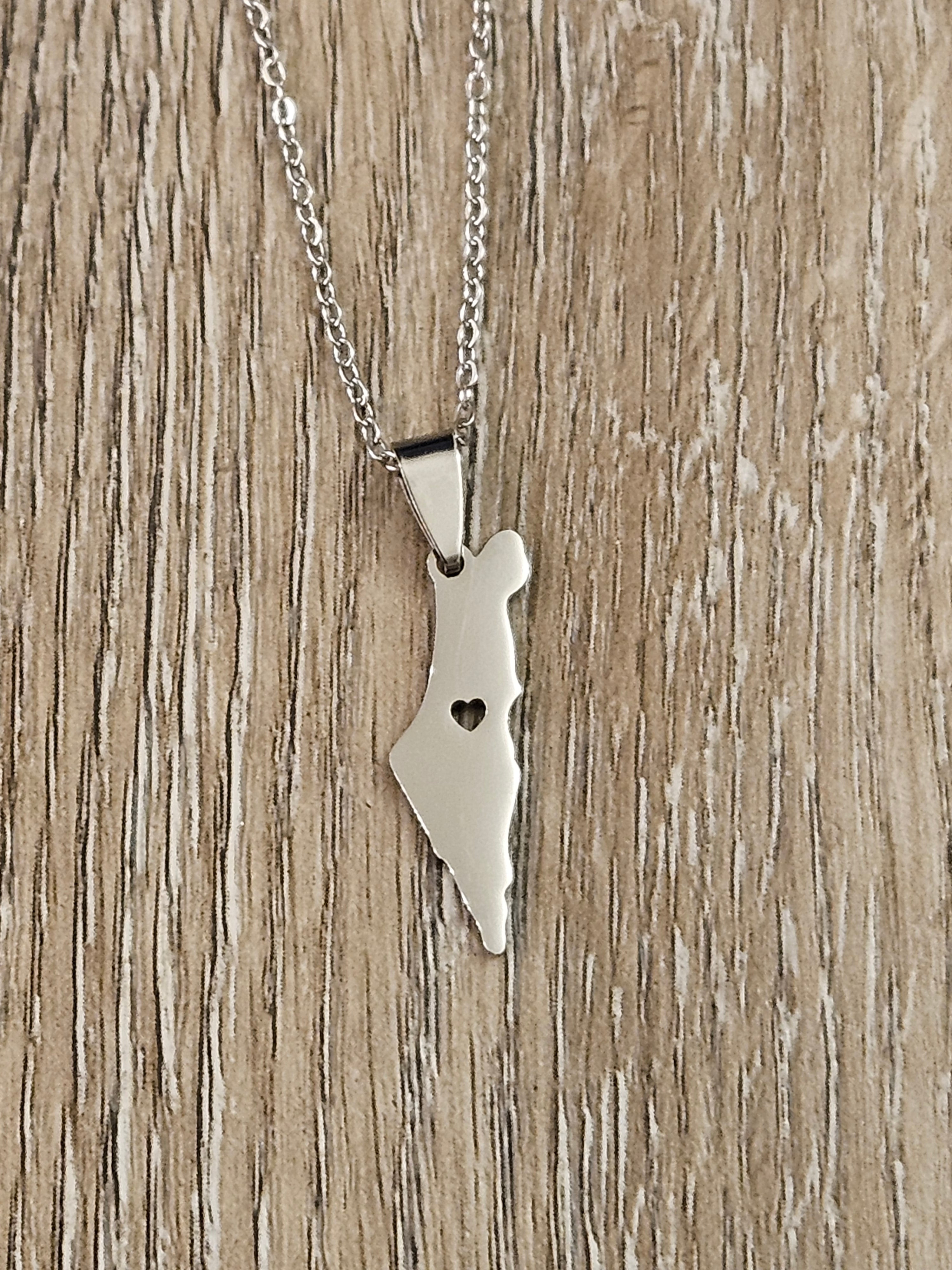 Palestine with Heart Necklace in Silver