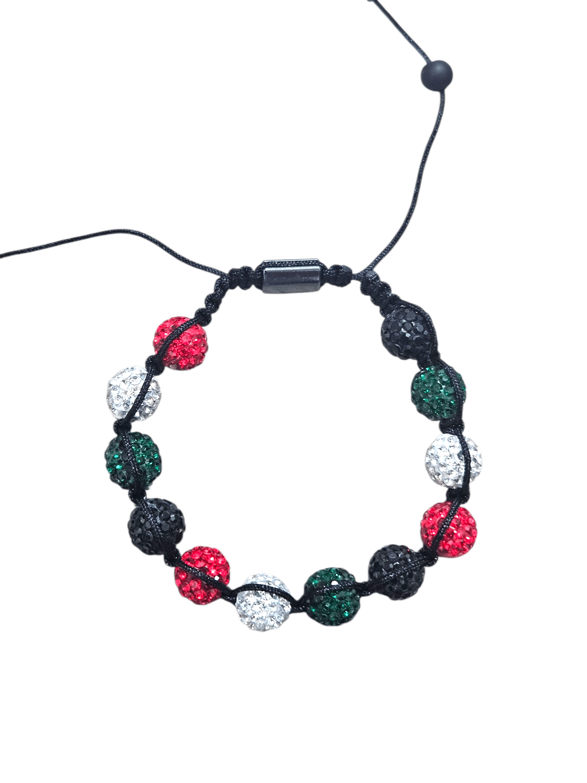 Palestine Colors Clay Balls with Rhinestones Bracelet - Adjustable Black Green White Red Rhinestone