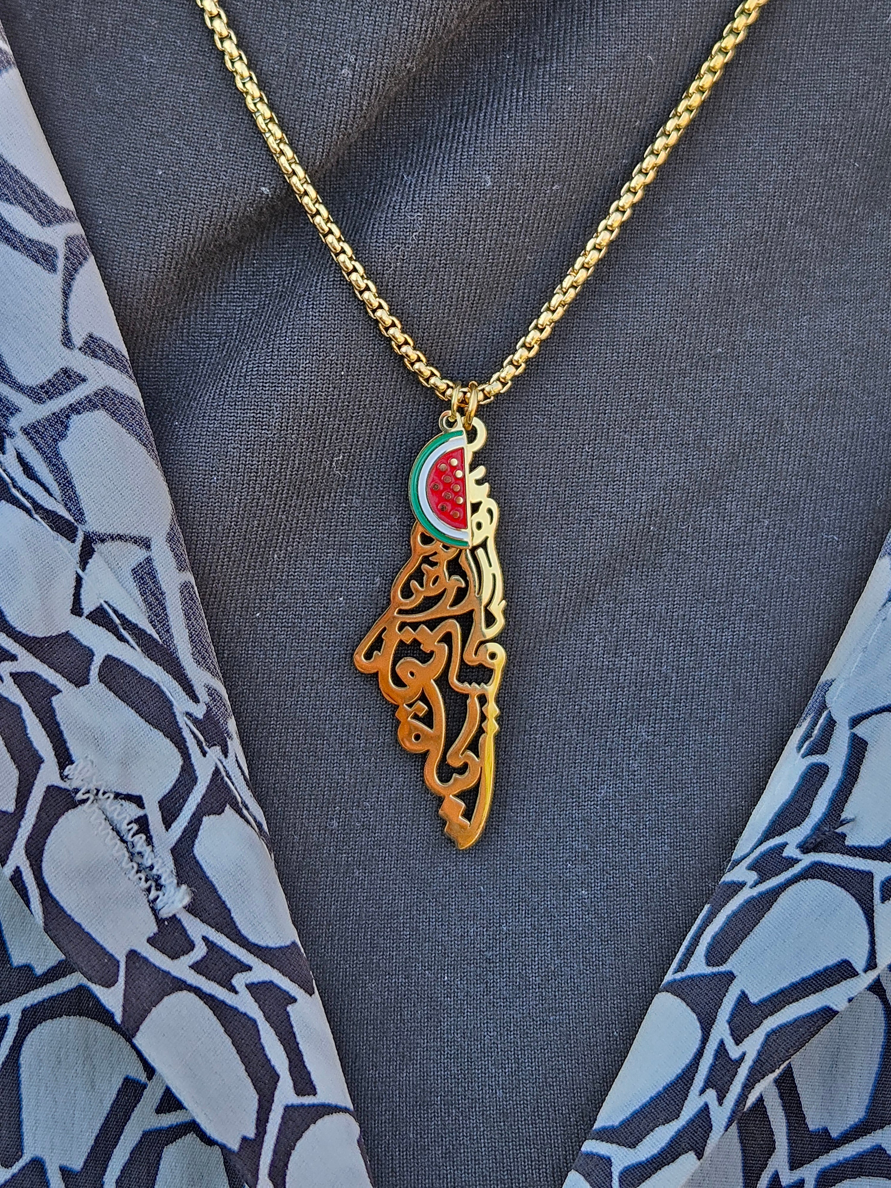 Palestine with Watermelon Necklace - Palestinian Land Necklace