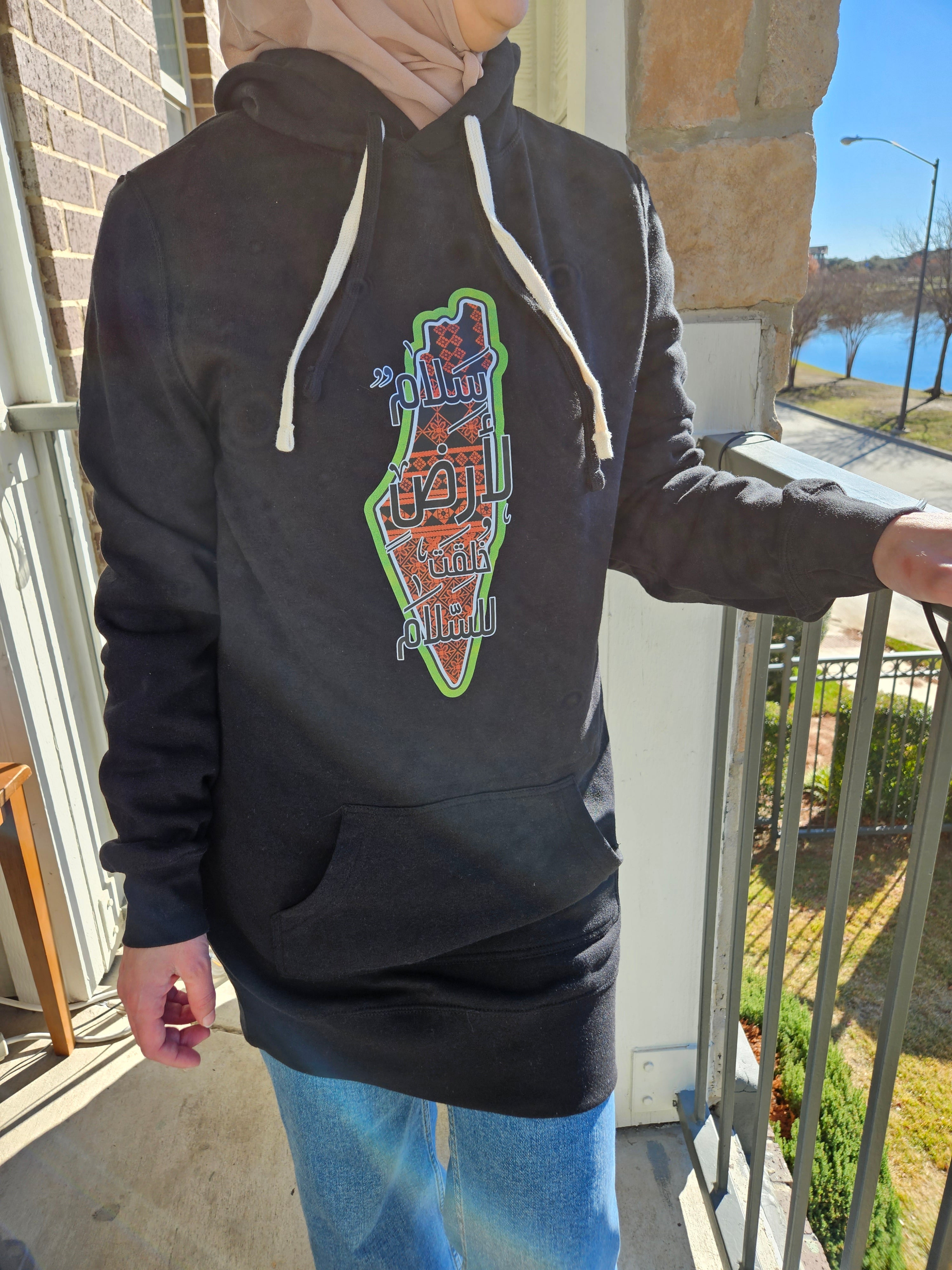 Palestine Hoodie Long - Peace to a Land Created For Peace - Habibi Heritage
