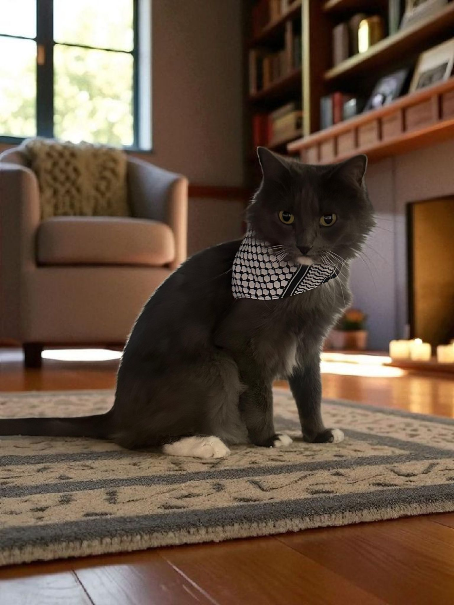 Keffiyeh Printed Pet Scarf -  Adjustable Cat Bandana with Secure Clip