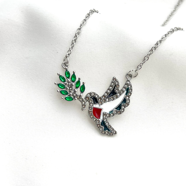 Bird Olive Branch Palestine Necklace with Color