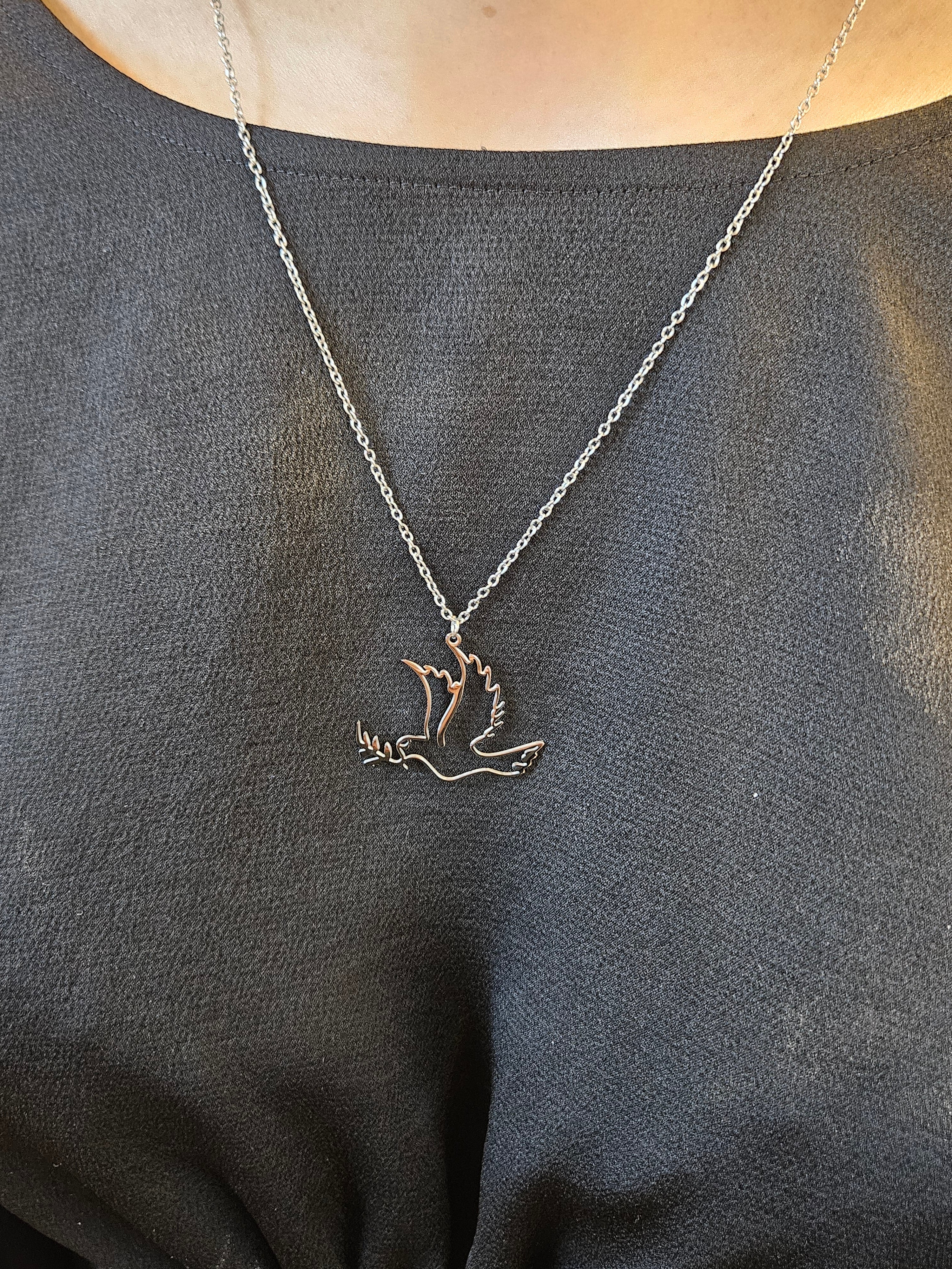 Bird with Olive Branch Necklace