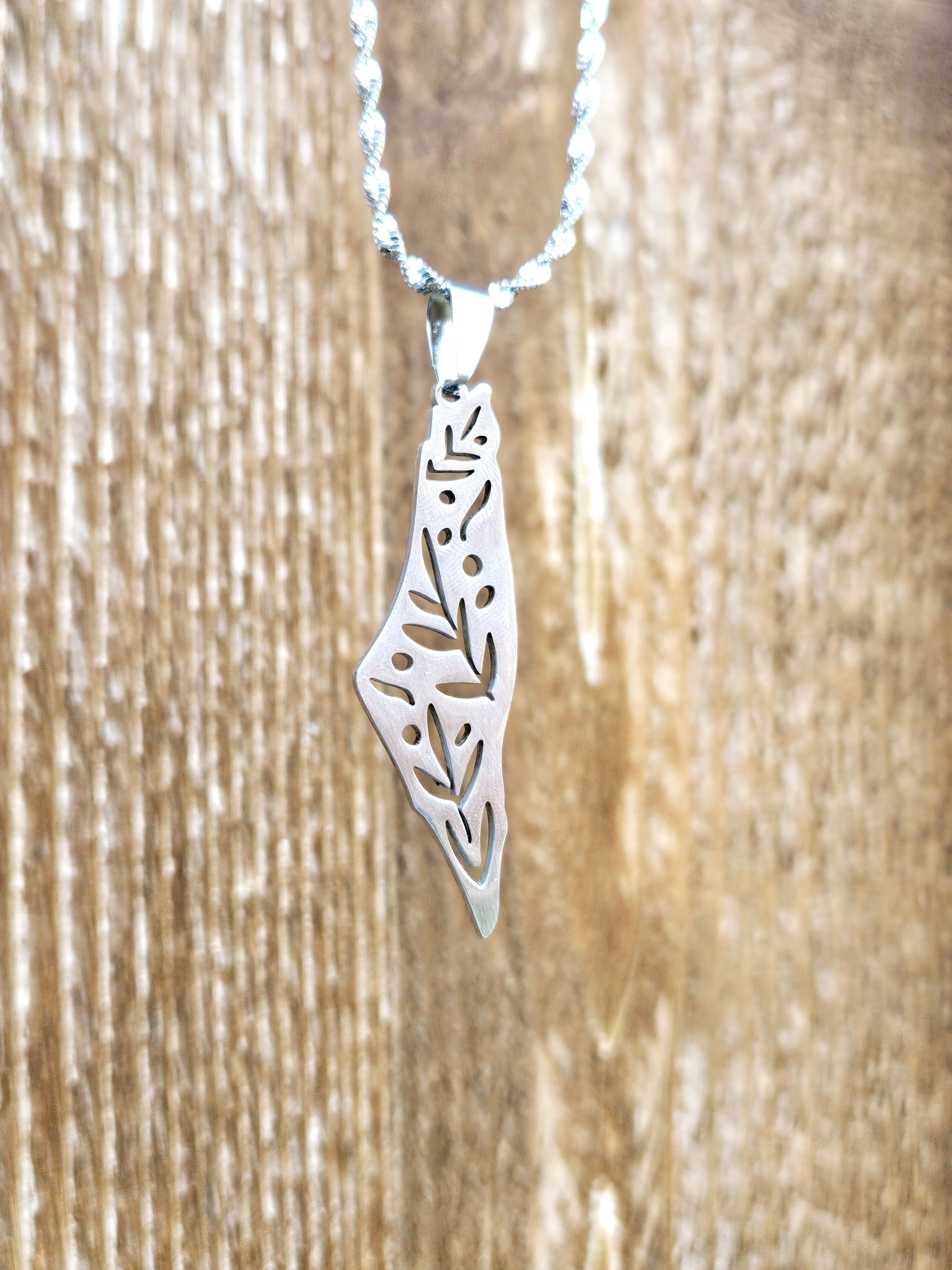 Palestine Filled Olive Branch Leaf Necklace