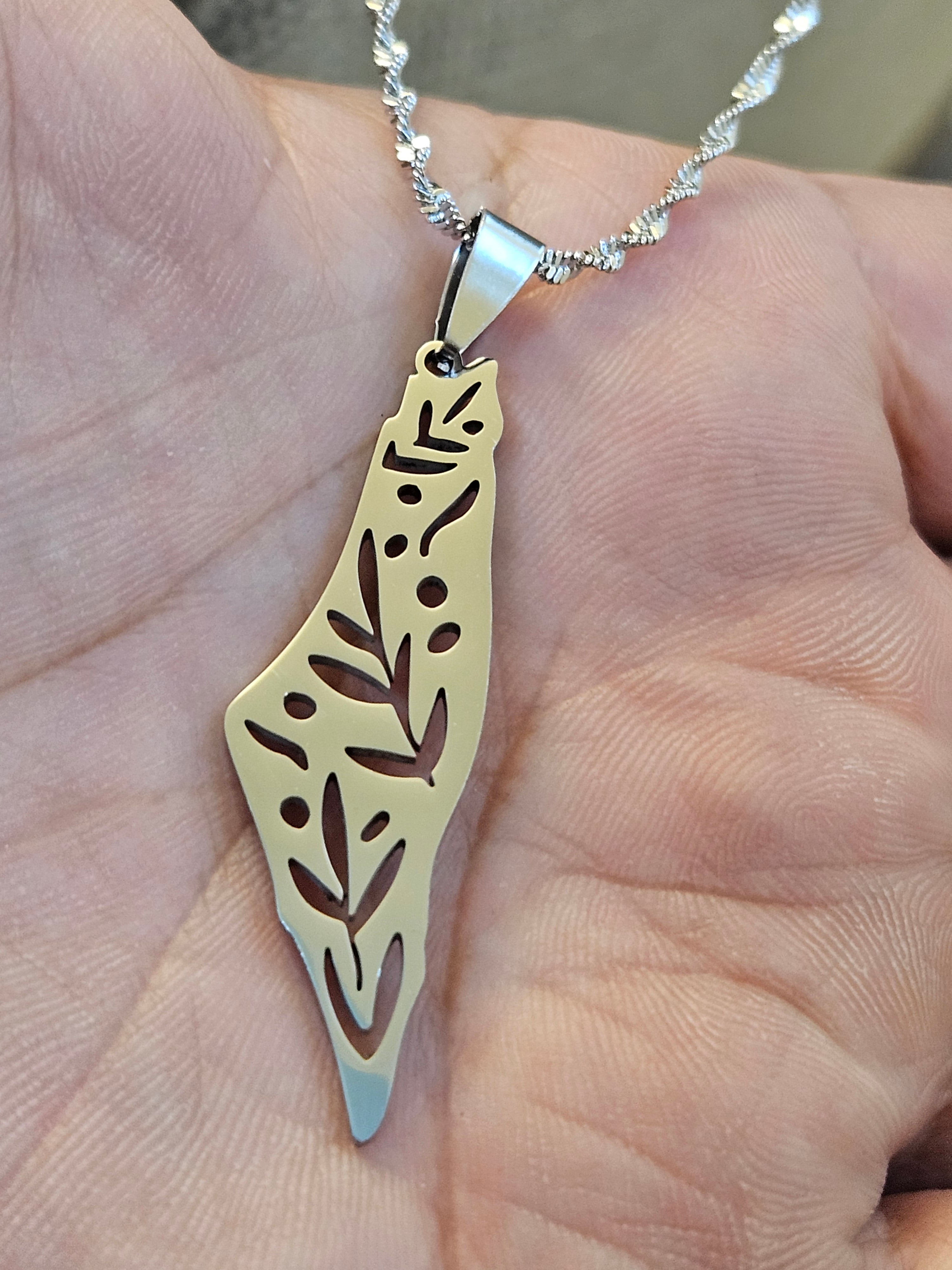 Palestine Filled Olive Branch Leaf Necklace