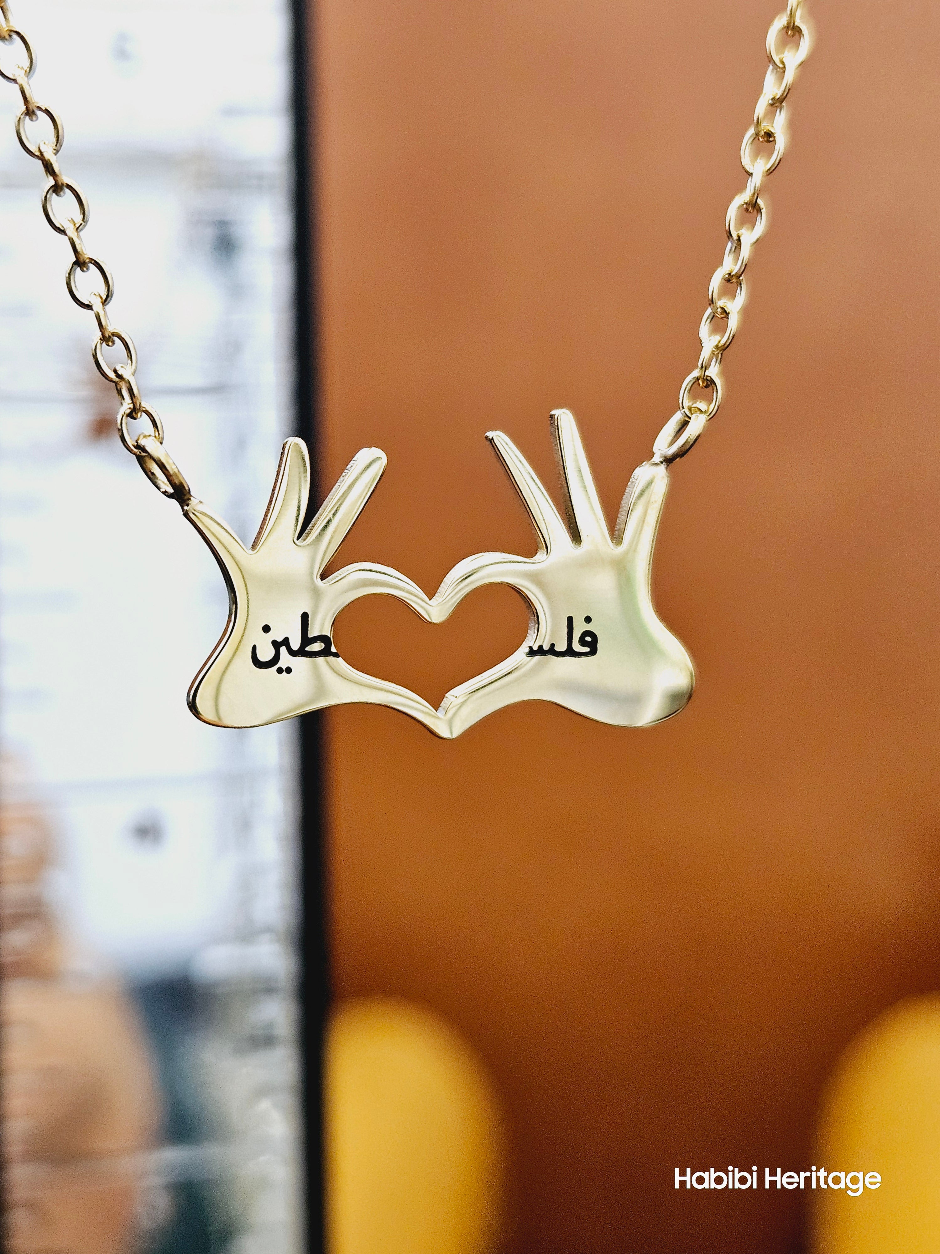 Love Palestine Hand Heart Necklace - Habibi Heritage