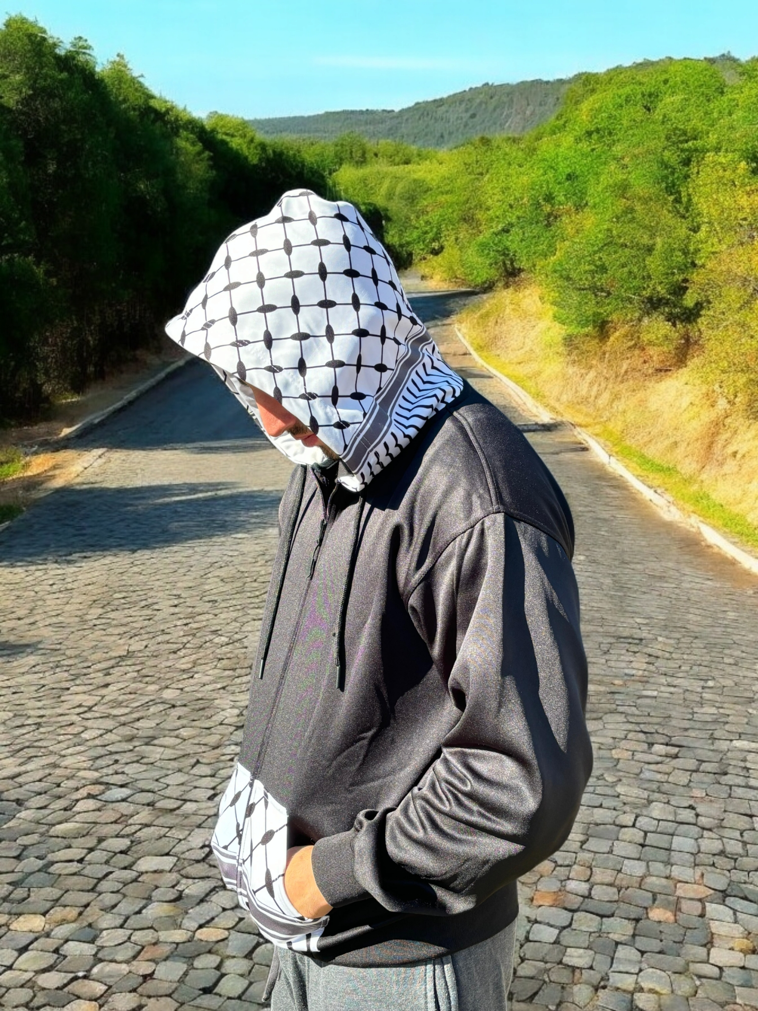 Keffiyeh Zip up Hoodie - Zipper Jacket With Kufiya Design